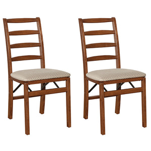 MECO Stakmore Shaker Ladderback Upholstered Seat Folding Chairs, Cherry (2 Pack)