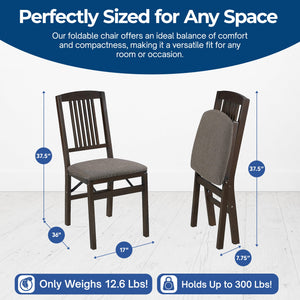 MECO Stakmore Wood Fabric Upholstered Seat Folding Chair Set, Espresso (2 Pack)