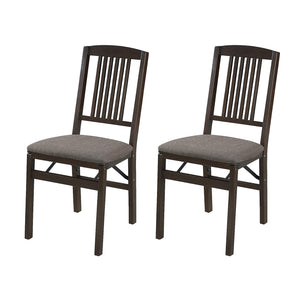 MECO Stakmore Wood Fabric Upholstered Seat Folding Chair Set, Espresso (2 Pack)
