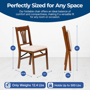 MECO Stakmore Urn Wood Upholstered Seat Folding Chair Set, Fruitwood (2 Pack)