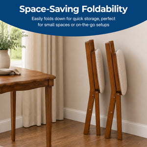 MECO Stakmore Urn Wood Upholstered Seat Folding Chair Set, Fruitwood (2 Pack)