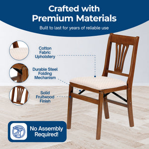 MECO Stakmore Urn Wood Upholstered Seat Folding Chair Set, Fruitwood (2 Pack)