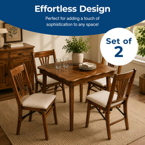 MECO Stakmore Urn Wood Upholstered Seat Folding Chair Set, Fruitwood (2 Pack)