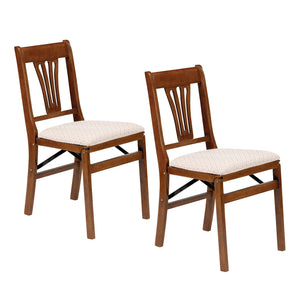 MECO Stakmore Urn Wood Upholstered Seat Folding Chair Set, Fruitwood (2 Pack)