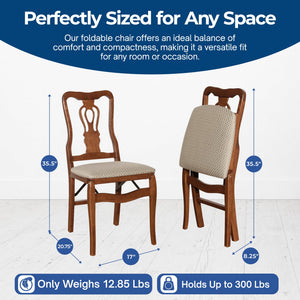MECO Stakmore Chippendale Upholstered Seat Folding Chair Set, Cherry (2 Pack)