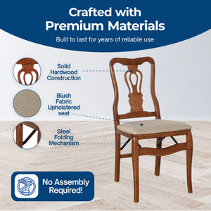 MECO Stakmore Chippendale Upholstered Seat Folding Chair Set, Cherry (2 Pack)