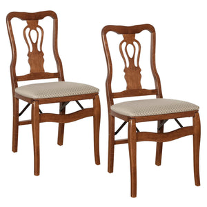 MECO Stakmore Chippendale Upholstered Seat Folding Chair Set, Cherry (2 Pack)