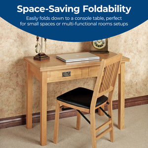 MECO Stakmore Solid Wood Traditional Expanding Dining Table Console, Oak Frame