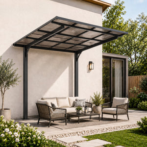 8x8FT Outdoor Carport with Galvanized Steel Frame and Sloped PC Roof
