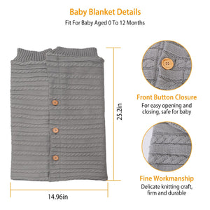 Unisex Baby Knit Swaddle Blanket Infant Nest Swaddle Newborn Cozy Fleece Nursery Sleeping Bag Wraps w/ Buttons