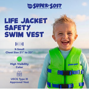TRC Recreation Super Soft Child Life Jacket Swim Vest, X Small, Fierce Green