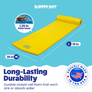 TRC Recreation Splash 1.25" Thick Foam Swimming Pool Float Lounger Mat, Yellow