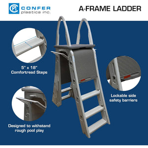 Confer Plastics Roll-Guard Adjustable 48-56" A-Frame Pool Safety Ladder, Gray