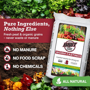 Brut All Natural Organic Worm Castings Soil Builder, 30 Pound Bag