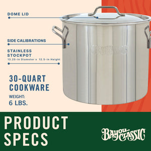 Bayou Classic 30 Quart / 7.5 Gallon Stainless Steel Brew Kettle Pot with Lid