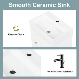 20 Inch Bathroom Vanity with Ceramic Sink, Diamond Pattern Door Design