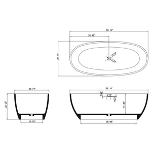 67 in. x 31 in. Oval Freestanding Solid Surface Soaking Bathtub with Center Drain in Matte