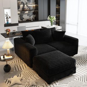 Convertible Deep Seat Sofa With Soft Pillows And Ottomans