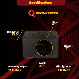 QPower QBOMB12VL Single 12" Vented Ported Car Subwoofer Sub Box Enclosure QBOMB - TRAPSKI