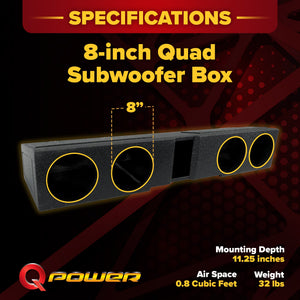 QPower Quad 8" Sub Box - Ford F150 SuperCrew 09-26, F250/F350 Super Duty 17-26 - TRAPSKI