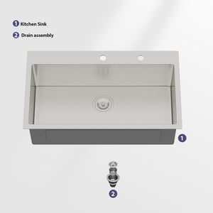 33 Inch Topmount Sink - Stainless Steel Kitchen Sink