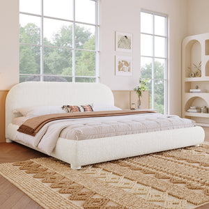 Cream Style Fabric Upholstered Bed, Simple Modern Bedroom Double Bed, Queen