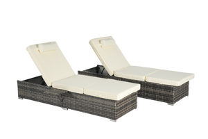 Outdoor Chaise Lounge Chair Set of 2 with Storage and Cushions