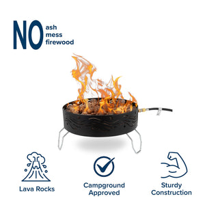 Camco Portable Campfire Outdoor Propane Heater Fire Pit with Lava Rocks, Black