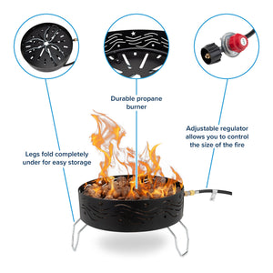 Camco Portable Campfire Outdoor Propane Heater Fire Pit with Lava Rocks, Black