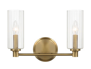 Regal - Double Light Vanity With Clear Ribbed Satin - Antique Brass / Clear