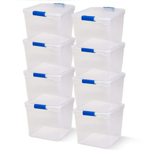 Homz 31 Quart Heavy Duty Modular Stackable Storage Containers, Clear, 8 Pack