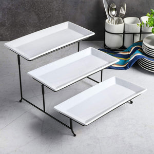 Gibson Elite Gracious Dining 3 Tier Rectangular Serving Platter Stand Set, Black