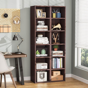 6 Tier Narrow Corner Cube Bookcase Storage, Freestanding Shelf With Open Cubes For Living Room