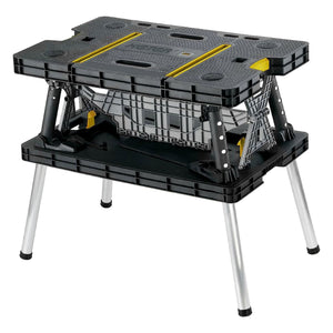 Keter Folding Portable Workbench Sawhorse w/12 In Clamps, Black/Yellow (2 Pack) - TRAPSKI