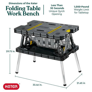 Keter Folding Portable Workbench Sawhorse w/12 In Clamps, Black/Yellow (2 Pack) - TRAPSKI