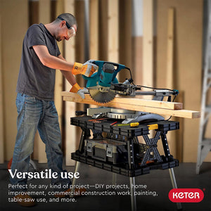 Keter Folding Portable Workbench Sawhorse w/12 In Clamps, Black/Yellow (2 Pack) - TRAPSKI