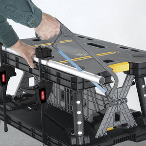 Keter Folding Portable Workbench Sawhorse w/12 In Clamps, Black/Yellow (2 Pack) - TRAPSKI
