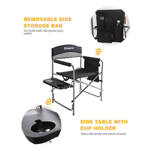 KingCamp Compact Camping Folding Chair with Side Table and Storage Pocket, Grey