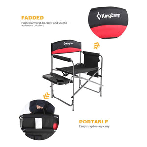 KingCamp Compact Camping Folding Chair with Side Table and Storage Pocket, Red