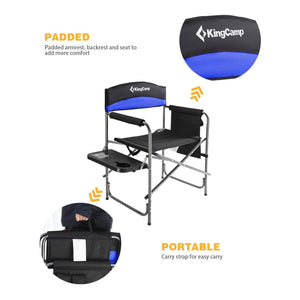 KingCamp Compact Camping Folding Chair with Side Table and Storage Pocket, Blue