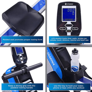 Stamina Cardio Exercise DT Plus Air Rowing Workout Machine w/ LCD Display, Blue