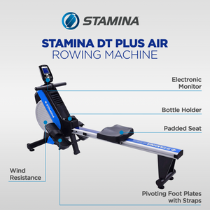 Stamina Cardio Exercise DT Plus Air Rowing Workout Machine w/ LCD Display, Blue