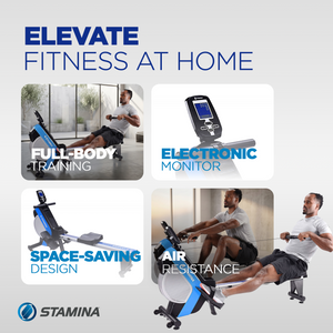 Stamina Cardio Exercise DT Plus Air Rowing Workout Machine w/ LCD Display, Blue