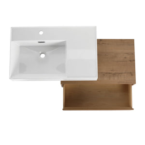Modern Wall Mounted Bathroom Vanity With Resin Sink And Soft Close Drawer In Imitative - Imitative Oak
