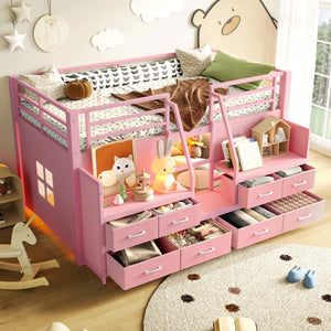Twin Low Loft Bed with Multi-Storage Spaces