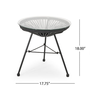 Nusa Modern Rattan Side Table With Tempered Glass Top