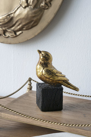 Gold Resin Songbird Sculpture On Black Faux Branch