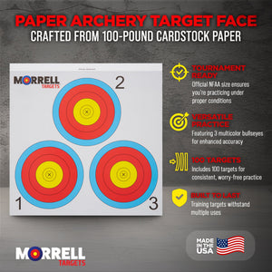 Morrell Targets Archery NFAA Official 3 Spot Paper Target Face, 100 Count Pack - TRAPSKI