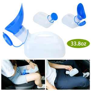 Unisex Potty Urinal Bottle 1000ML/33.8OZ Adult Emergency Urinal Device Portable Male Female Toilet w/ Lid Funnel For Car Camping Travel Hospital Outdo