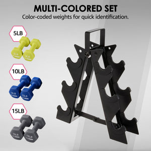 HolaHatha Neoprene Dumbbell Free Hand Weight Set with Rack